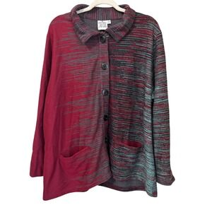 Paisley &‎ Sage Womens 2X Red Teal Gray Artsy Abstract Knit Cardigan Jacket